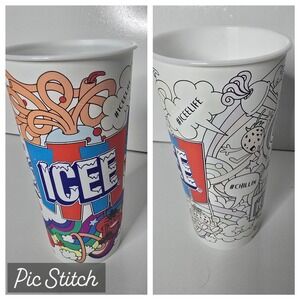 ICEE Color Changing Reusable Plastic Tumbler 24 oz Cup ICEELIFE Graphic Doodle